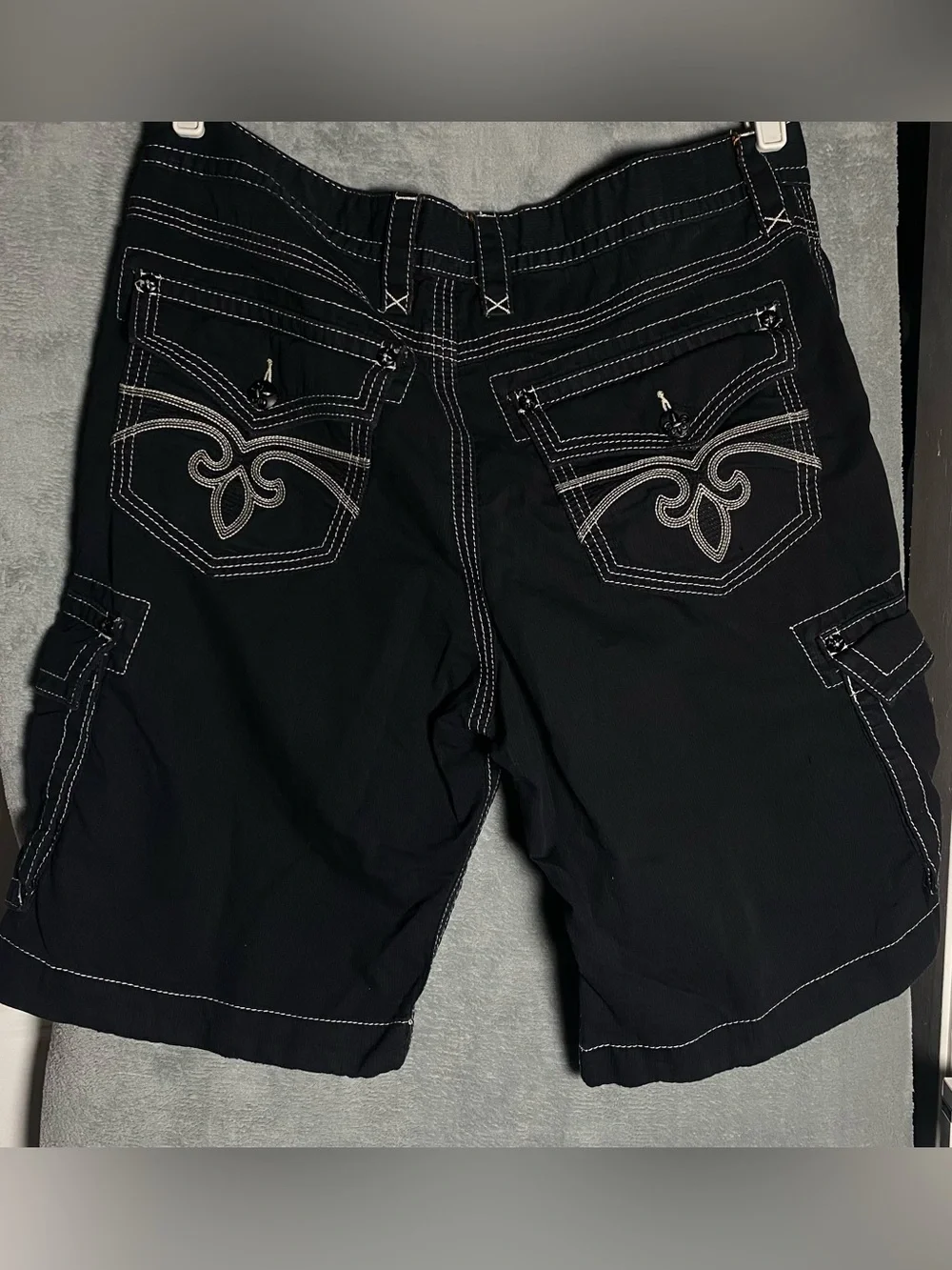 Rock Revival Black Jeans with White Stitching size 38/23 Jorts Baggy Cargo
